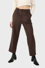 Brown wool tucked tailored trousers