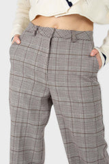 Brown checked turnup wool trousers