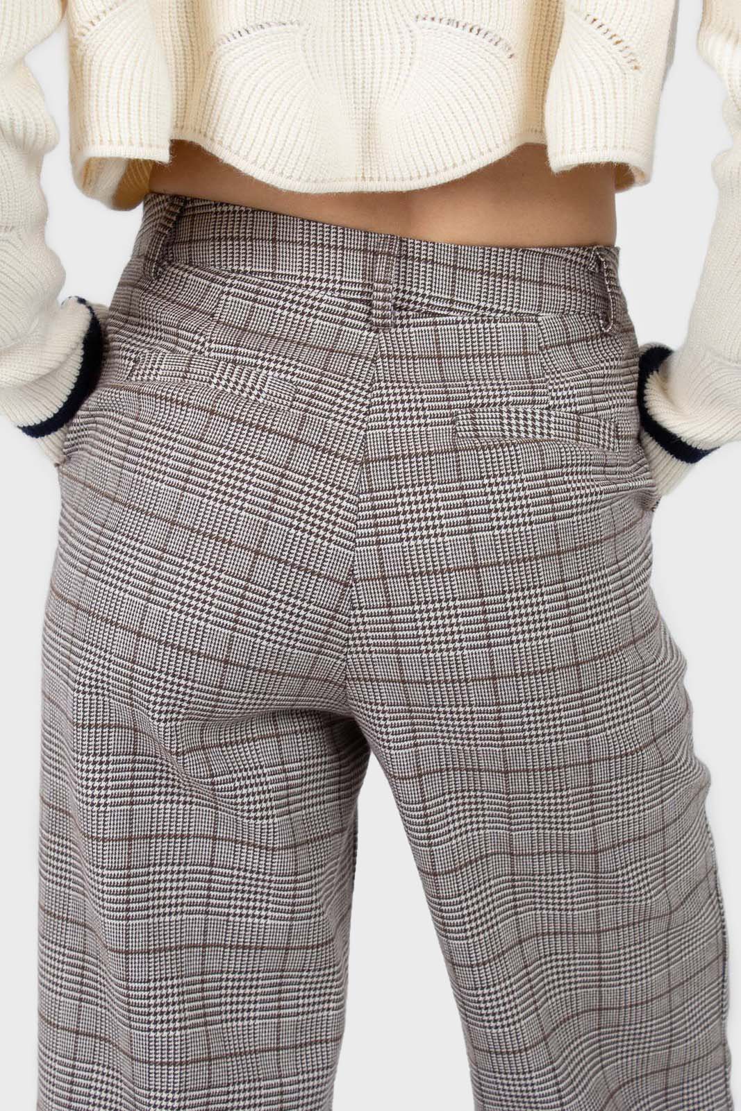 Brown checked turnup wool trousers