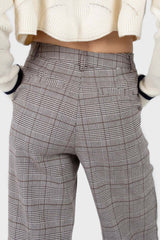 Brown checked turnup wool trousers