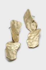 Gold hammered large square drop earrings
