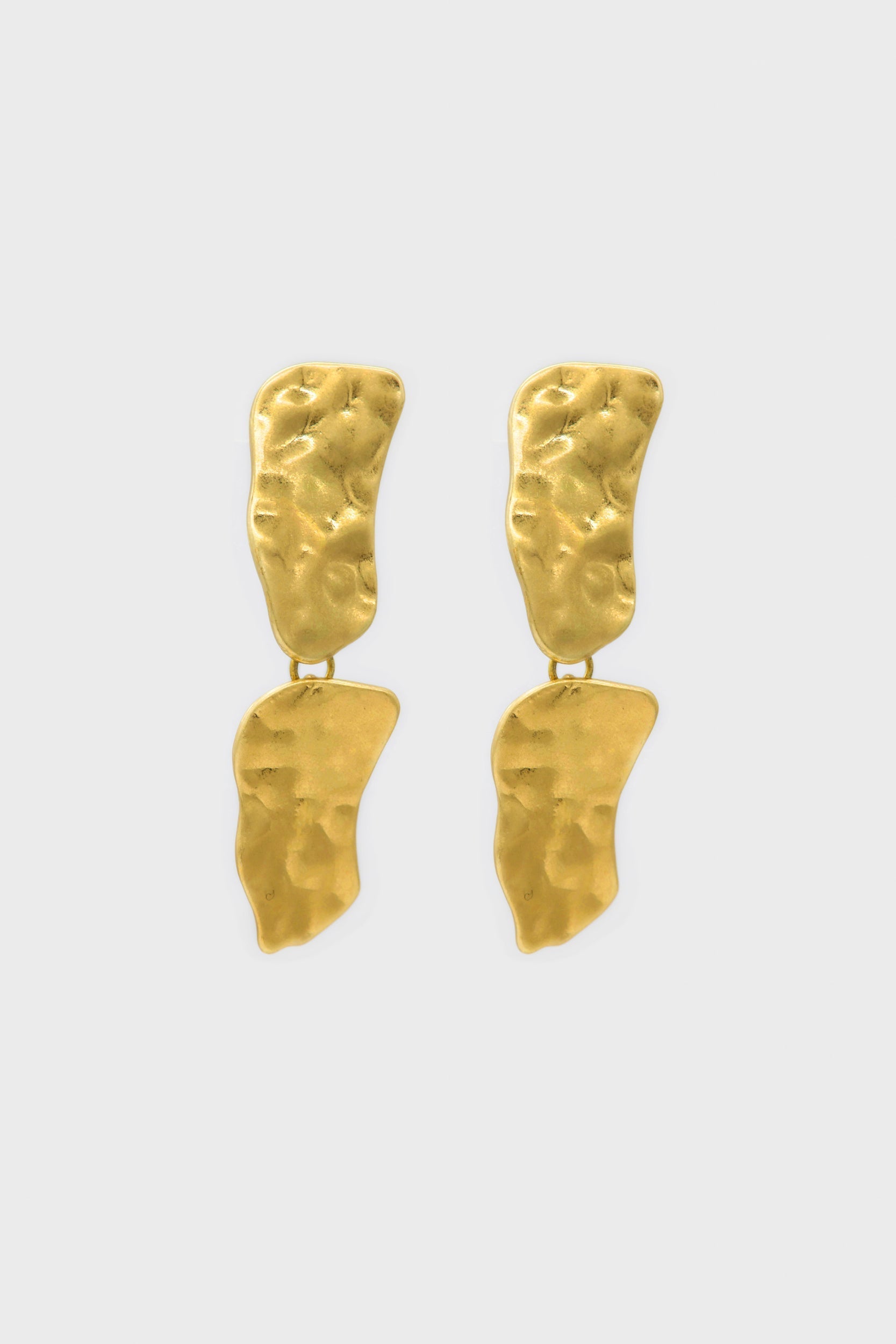 Gold hammered large square drop earrings