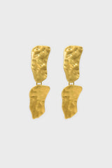 Gold hammered large square drop earrings