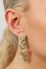 Gold hammered large square drop earrings