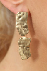 Gold hammered large square drop earrings