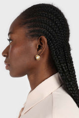 Gold large pearl circle nest earrings