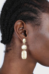 Gold hammered triple rectangle earrings