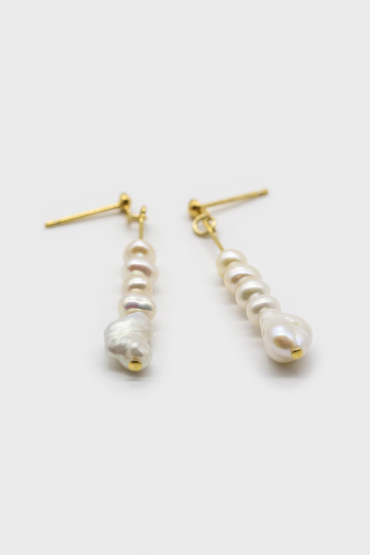 Gold genuine pearl stack drop earrings