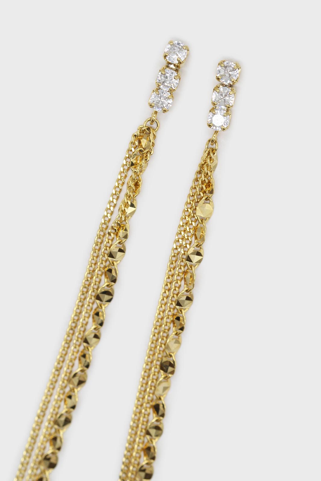 Cubic zirconia long gold chain drop earrings
