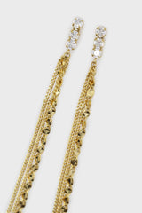 Cubic zirconia long gold chain drop earrings