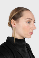 Cubic zirconia long gold chain drop earrings
