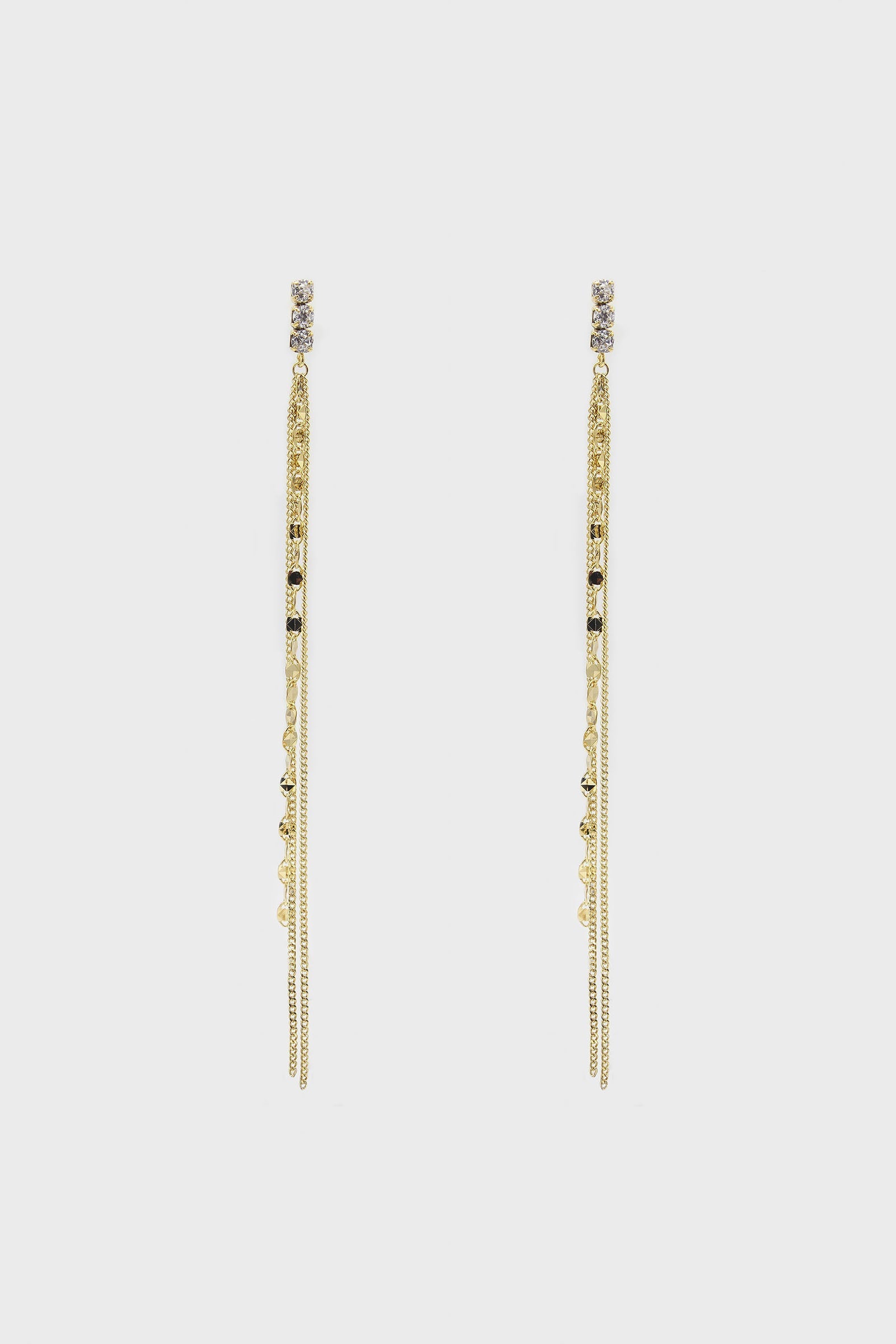 Cubic zirconia long gold chain drop earrings