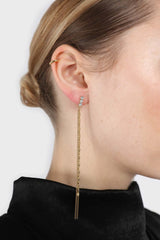 Cubic zirconia long gold chain drop earrings