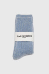Sky blue large ribbed angora socks
