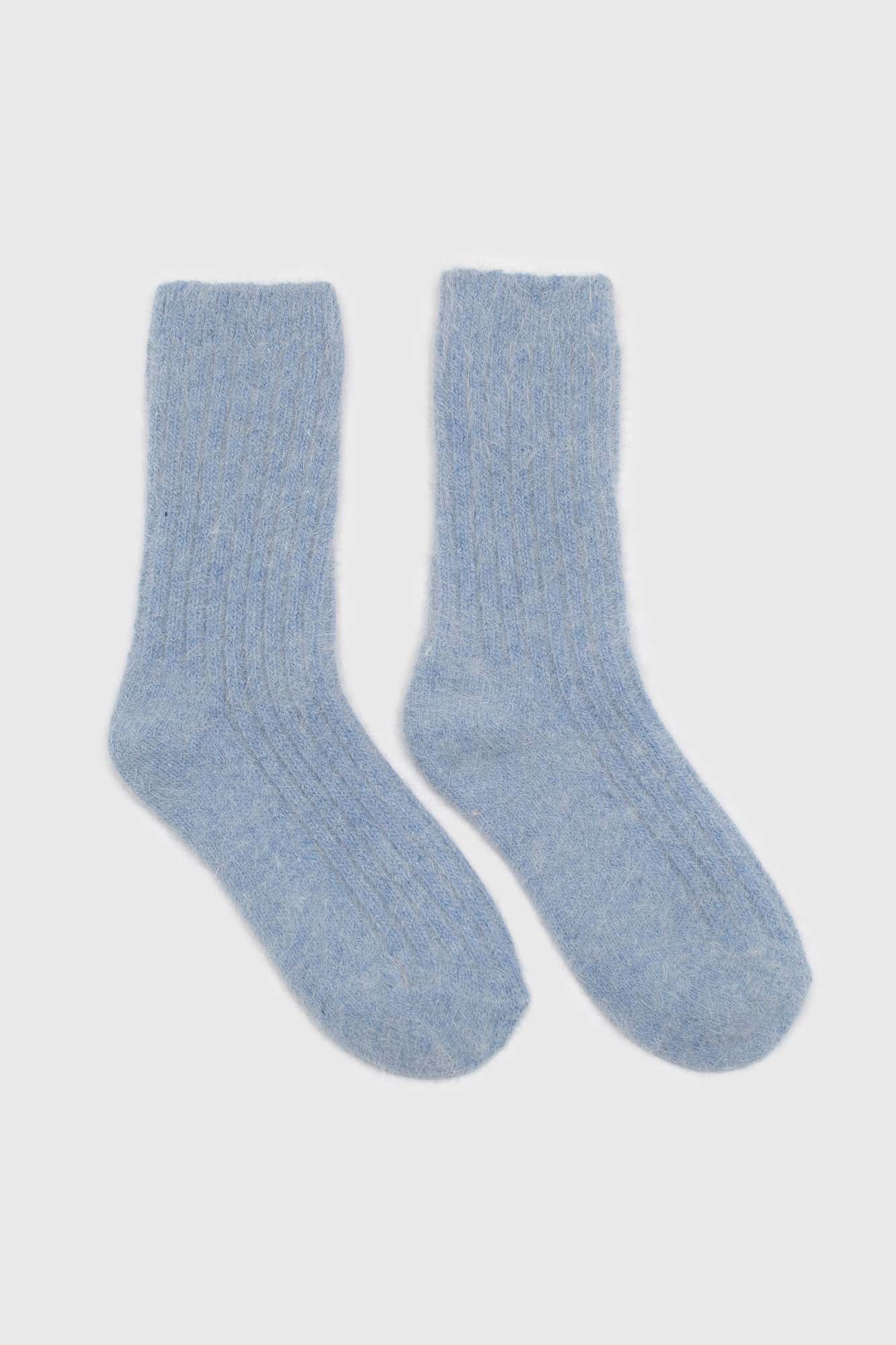 Sky blue large ribbed angora socks