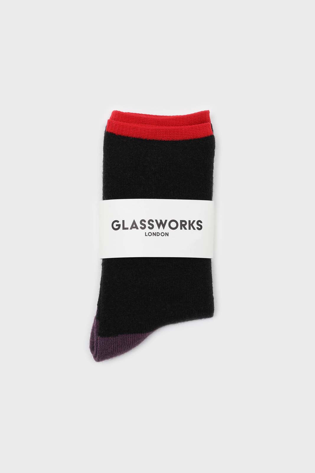 Black and violet colorblock fleck long socks