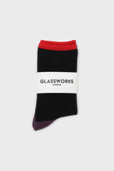 Black and violet colorblock fleck long socks