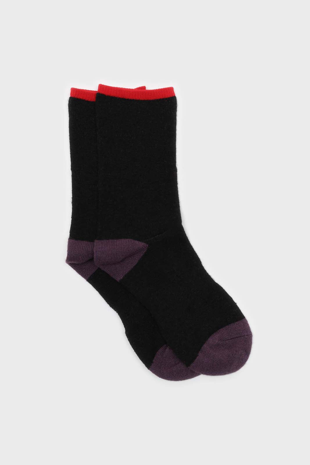 Black and violet colorblock fleck long socks