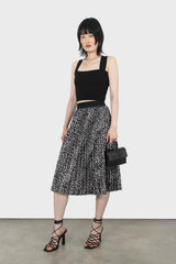 Ivory and black leopard velvet pleated skirt