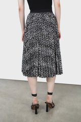 Ivory and black leopard velvet pleated skirt