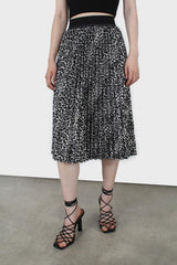Ivory and black leopard velvet pleated skirt
