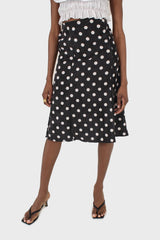 Black and white polka dots flare midi skirt