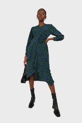 Green and teal floral wrap style maxi dress