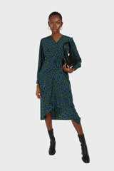 Green and teal floral wrap style maxi dress