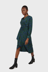 Green and teal floral wrap style maxi dress