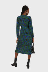 Green and teal floral wrap style maxi dress