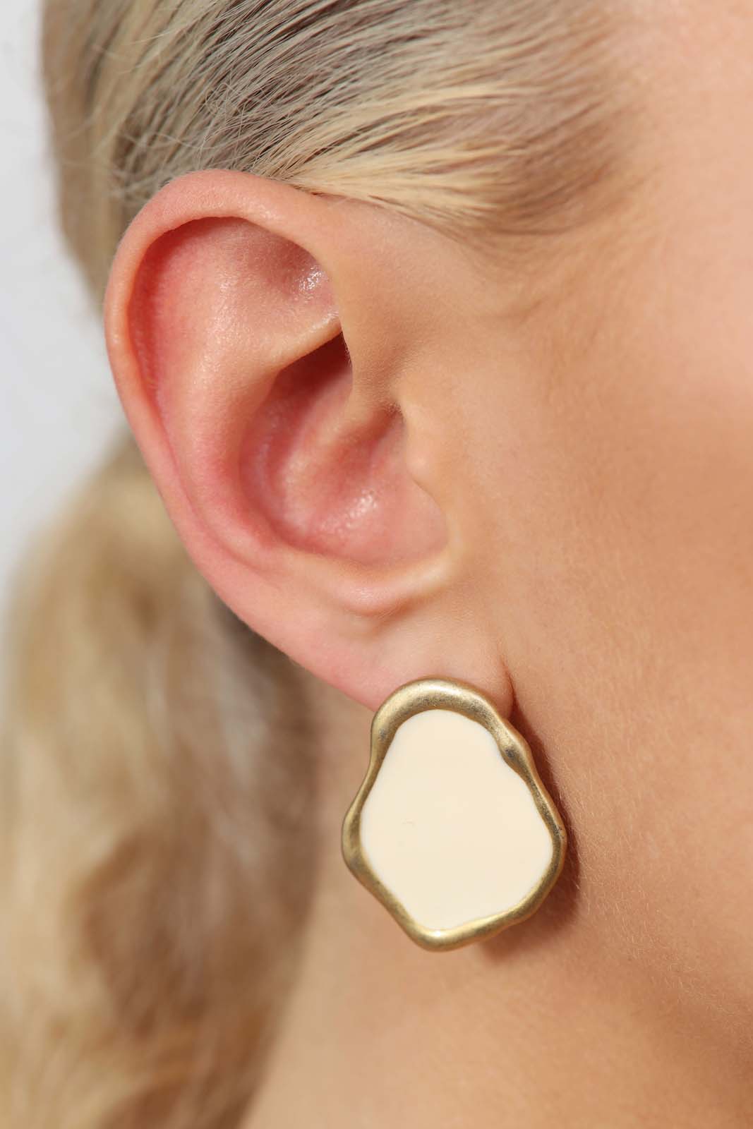 Gold and ivory irregular circle earrings