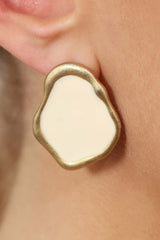 Gold and ivory irregular circle earrings