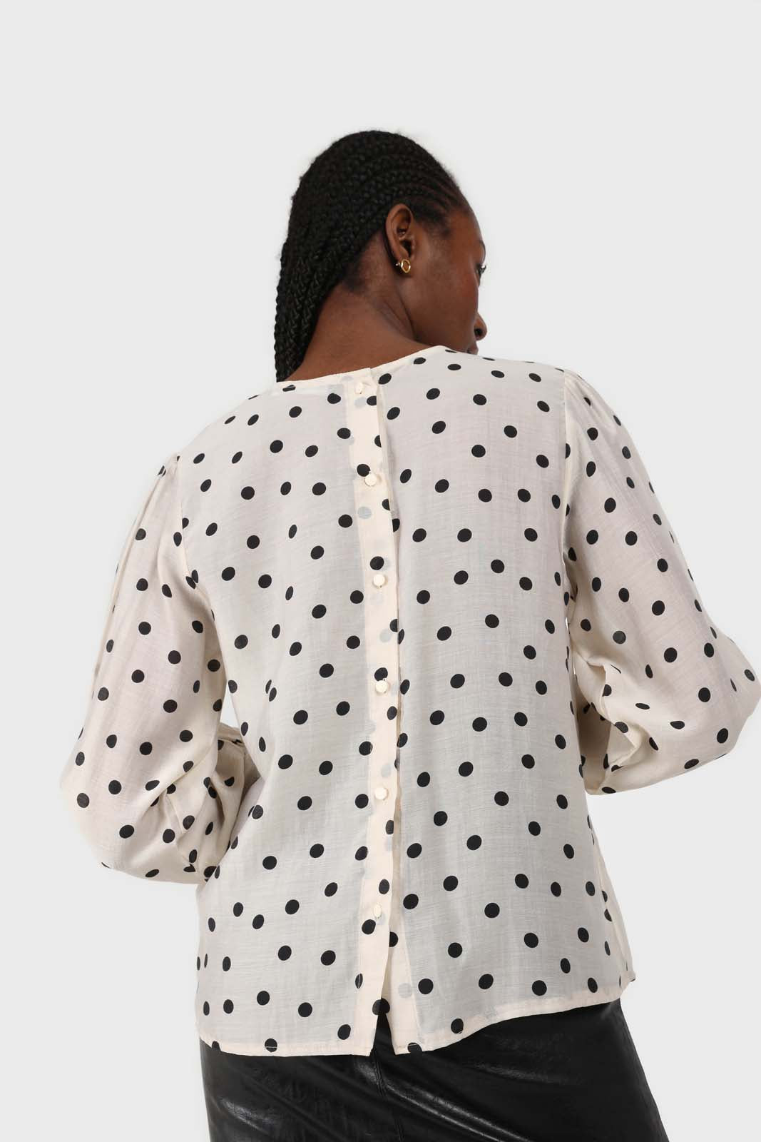 Ivory and black polka dots semi sheer blouse