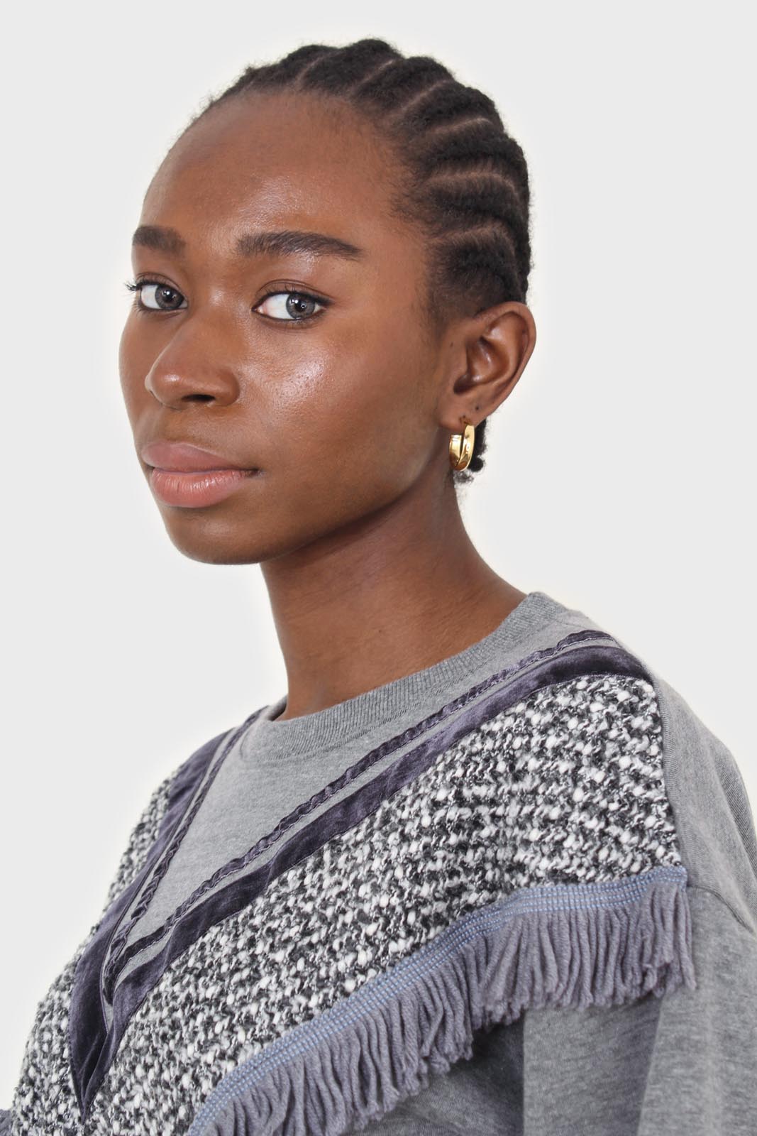 Grey V tweed fringe sweatshirt