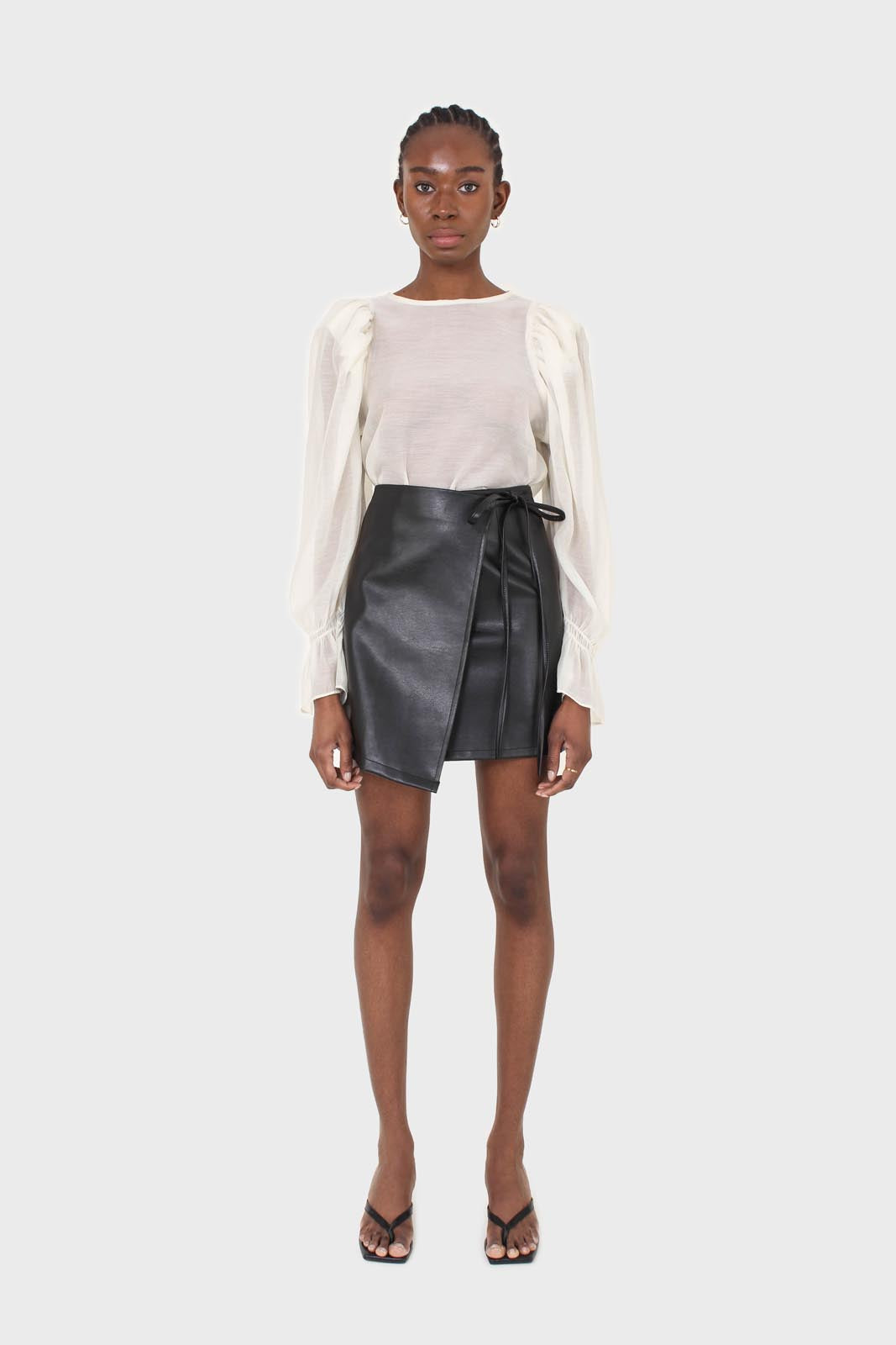 Ivory sheer organza puff sleeved blouse