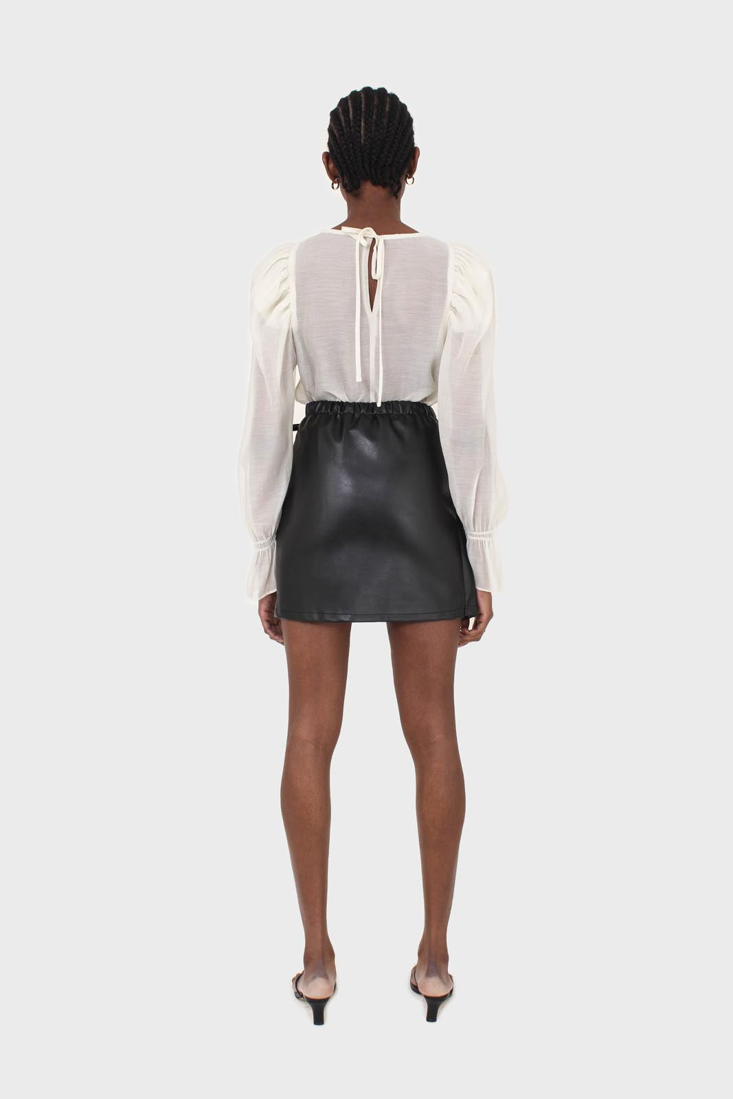 Ivory sheer organza puff sleeved blouse