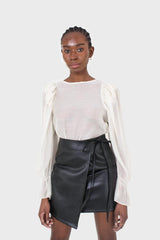 Ivory sheer organza puff sleeved blouse