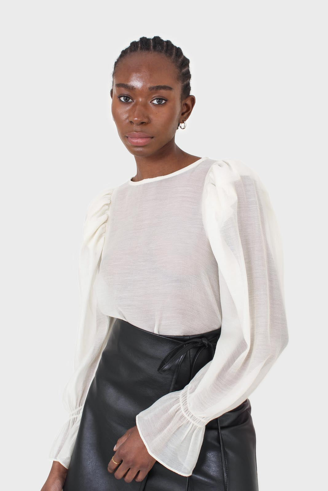 Ivory sheer organza puff sleeved blouse