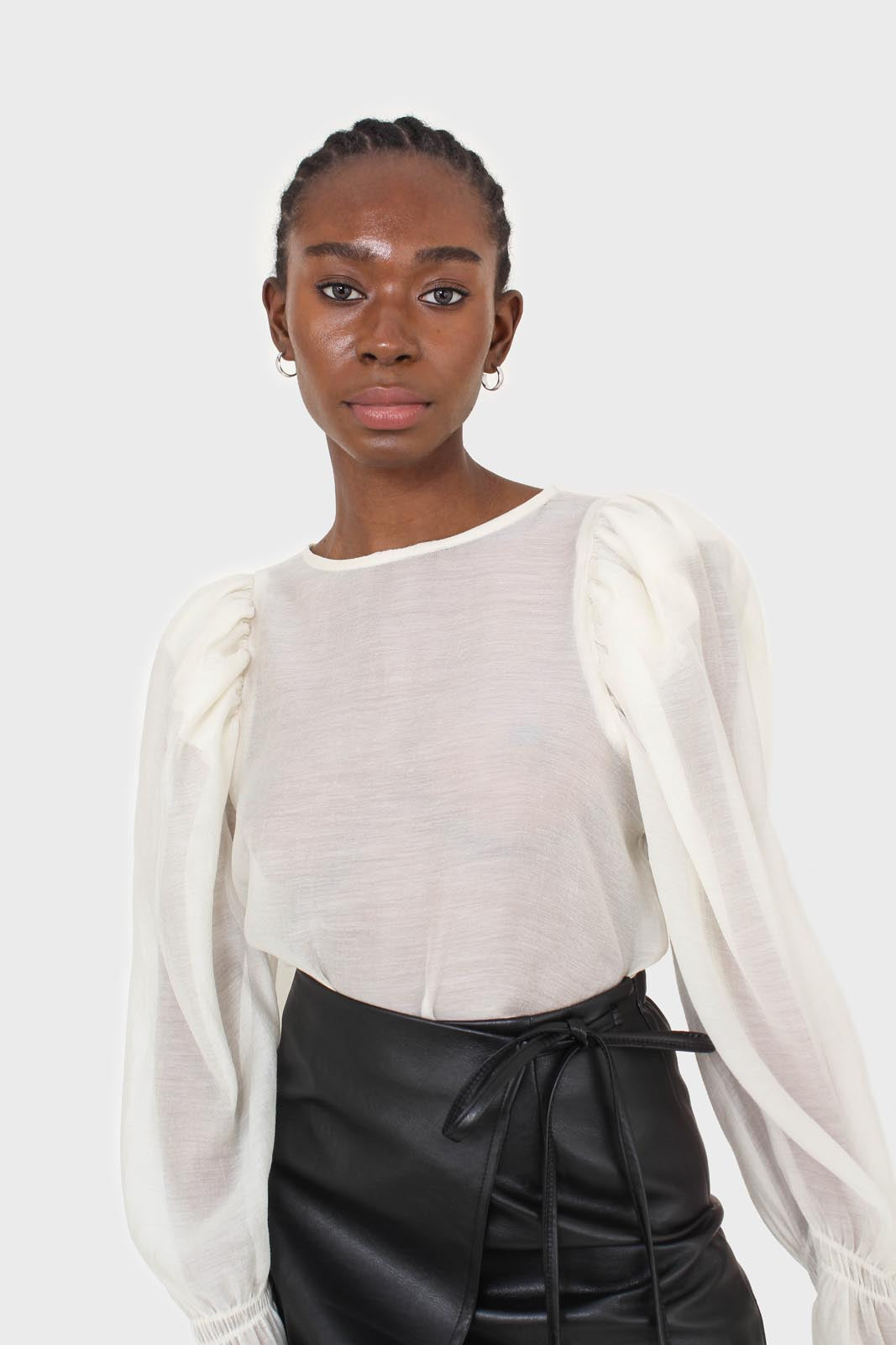 Ivory sheer organza puff sleeved blouse
