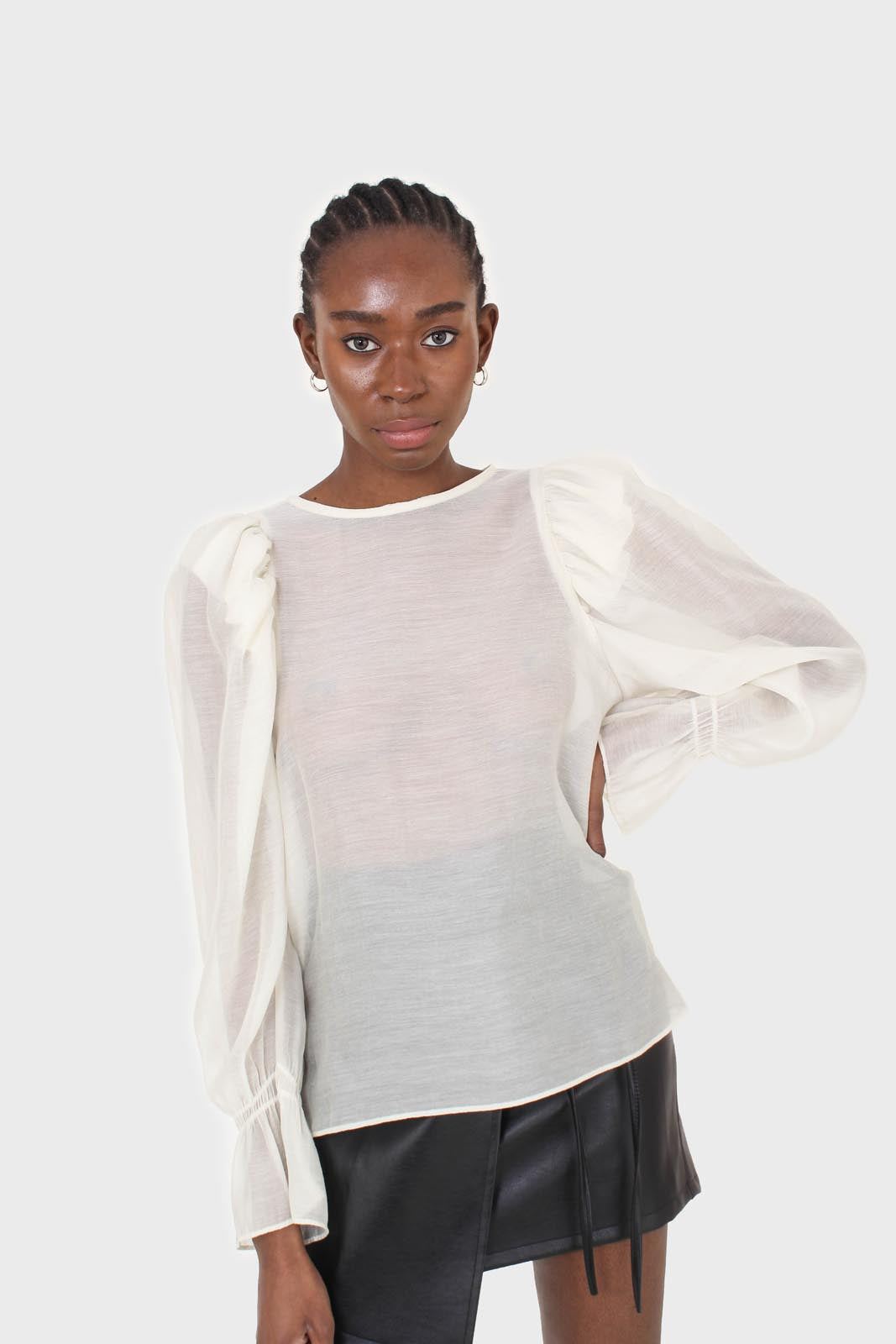 Ivory sheer organza puff sleeved blouse