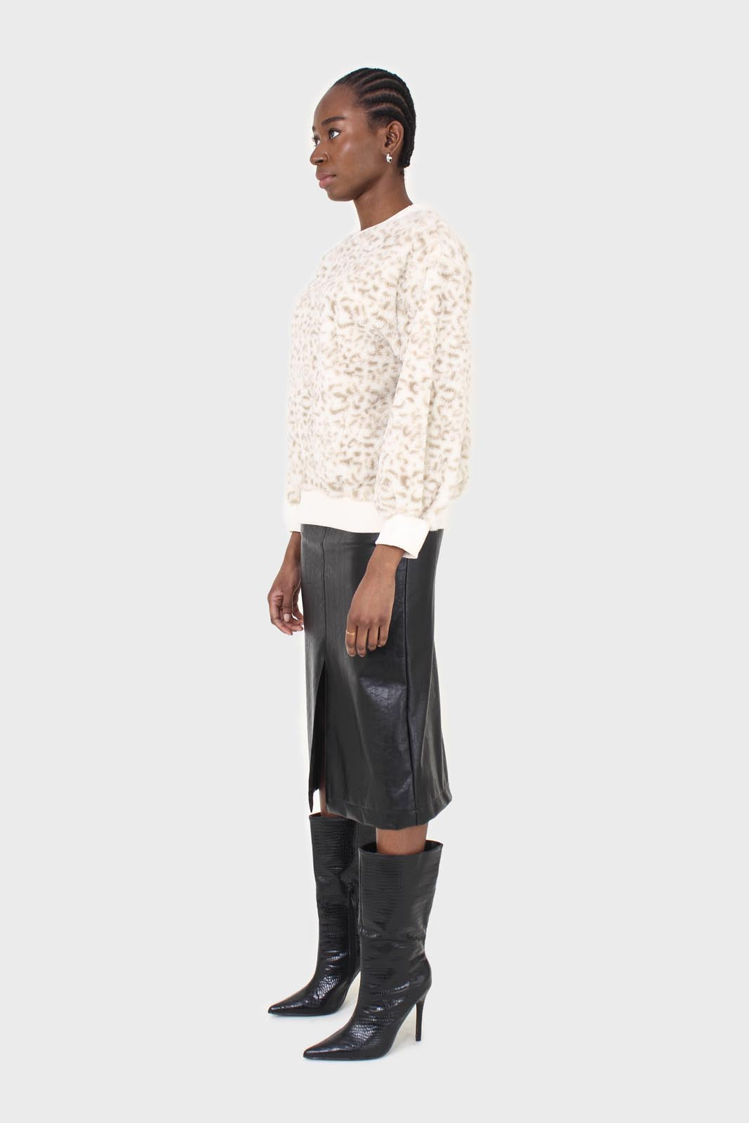Ivory leopard soft fuzzy oversized sweatshirt