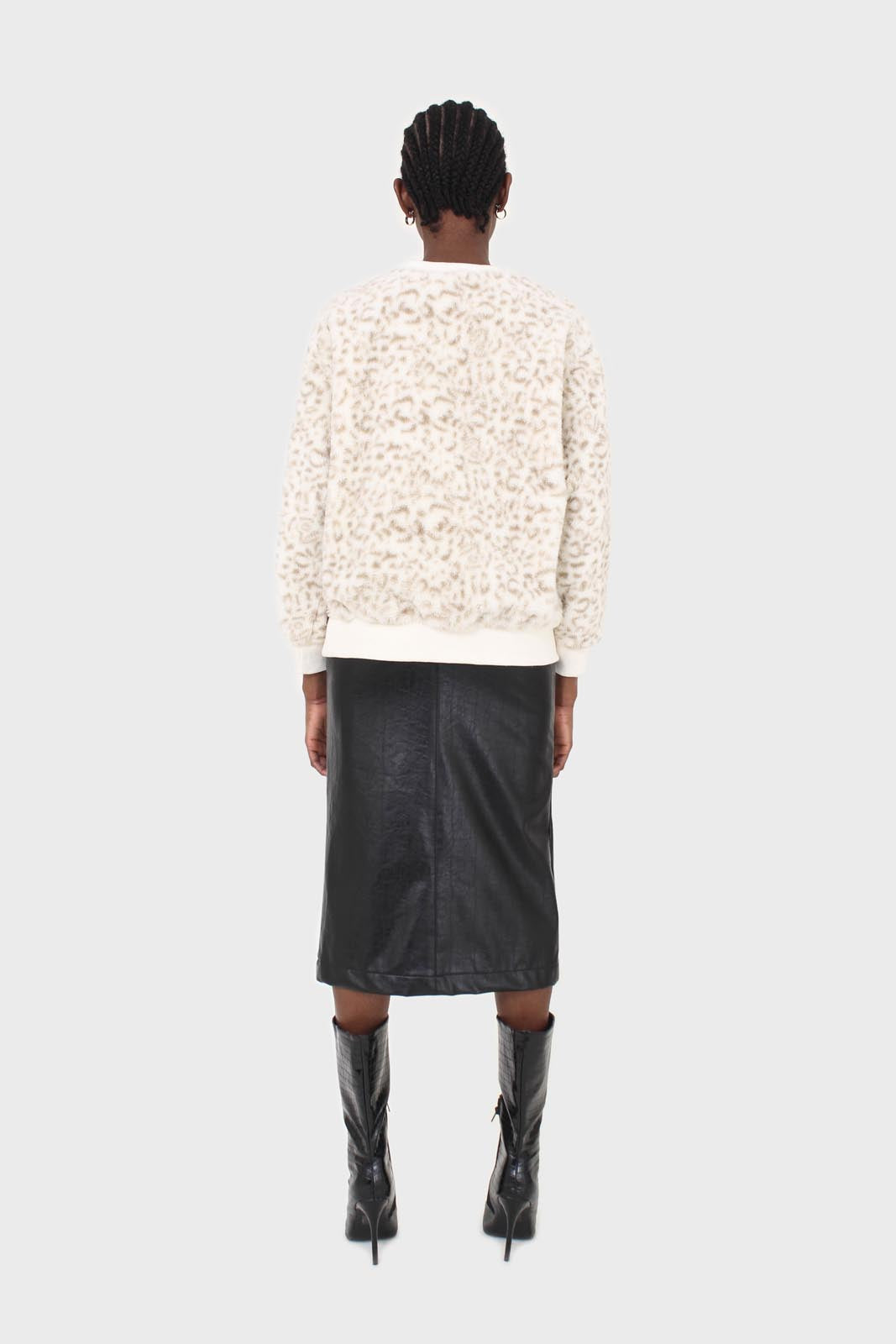 Ivory leopard soft fuzzy oversized sweatshirt