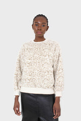 Ivory leopard soft fuzzy oversized sweatshirt