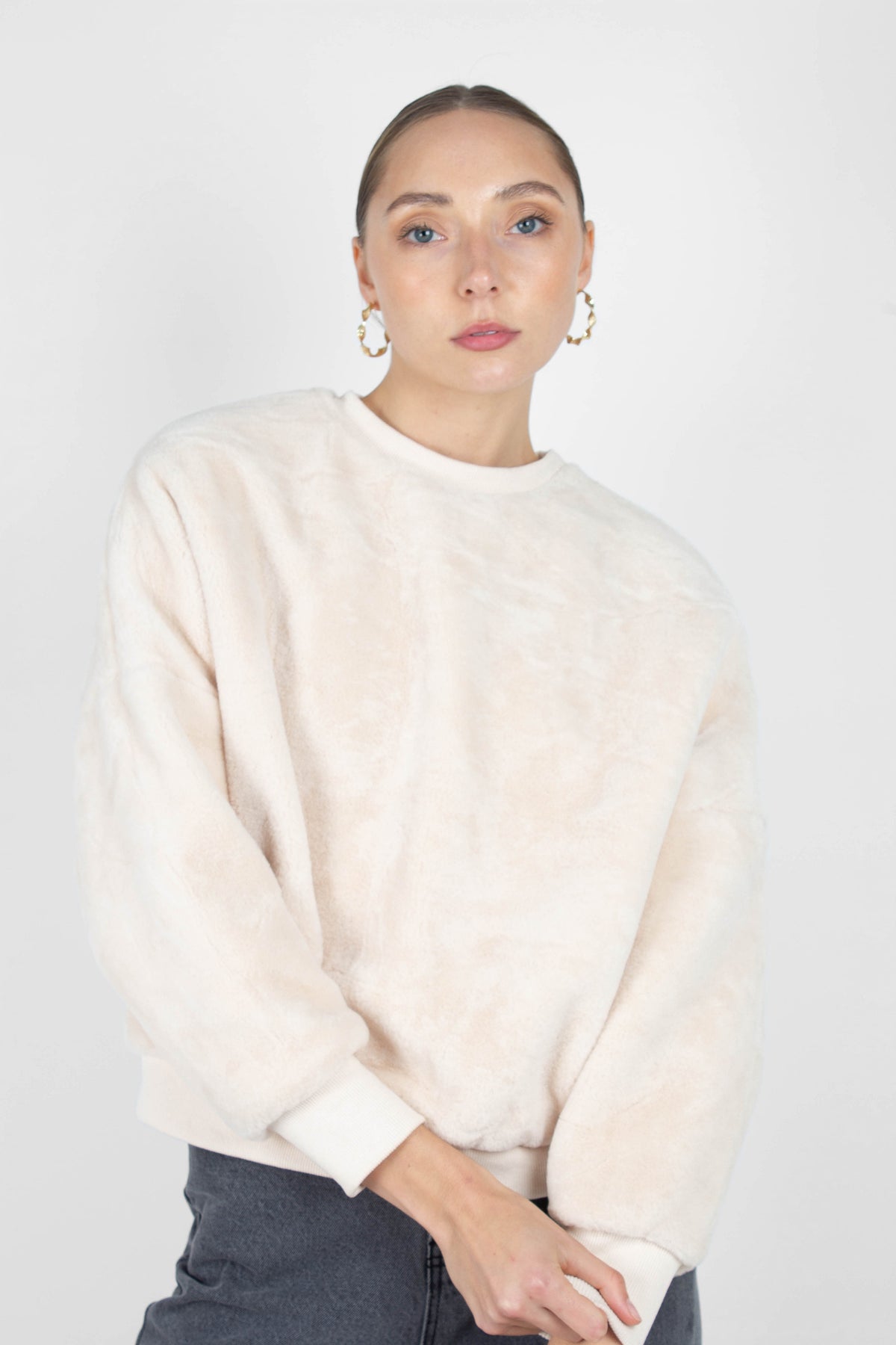 Ivory thick soft fuzzy oversized sweatshirt