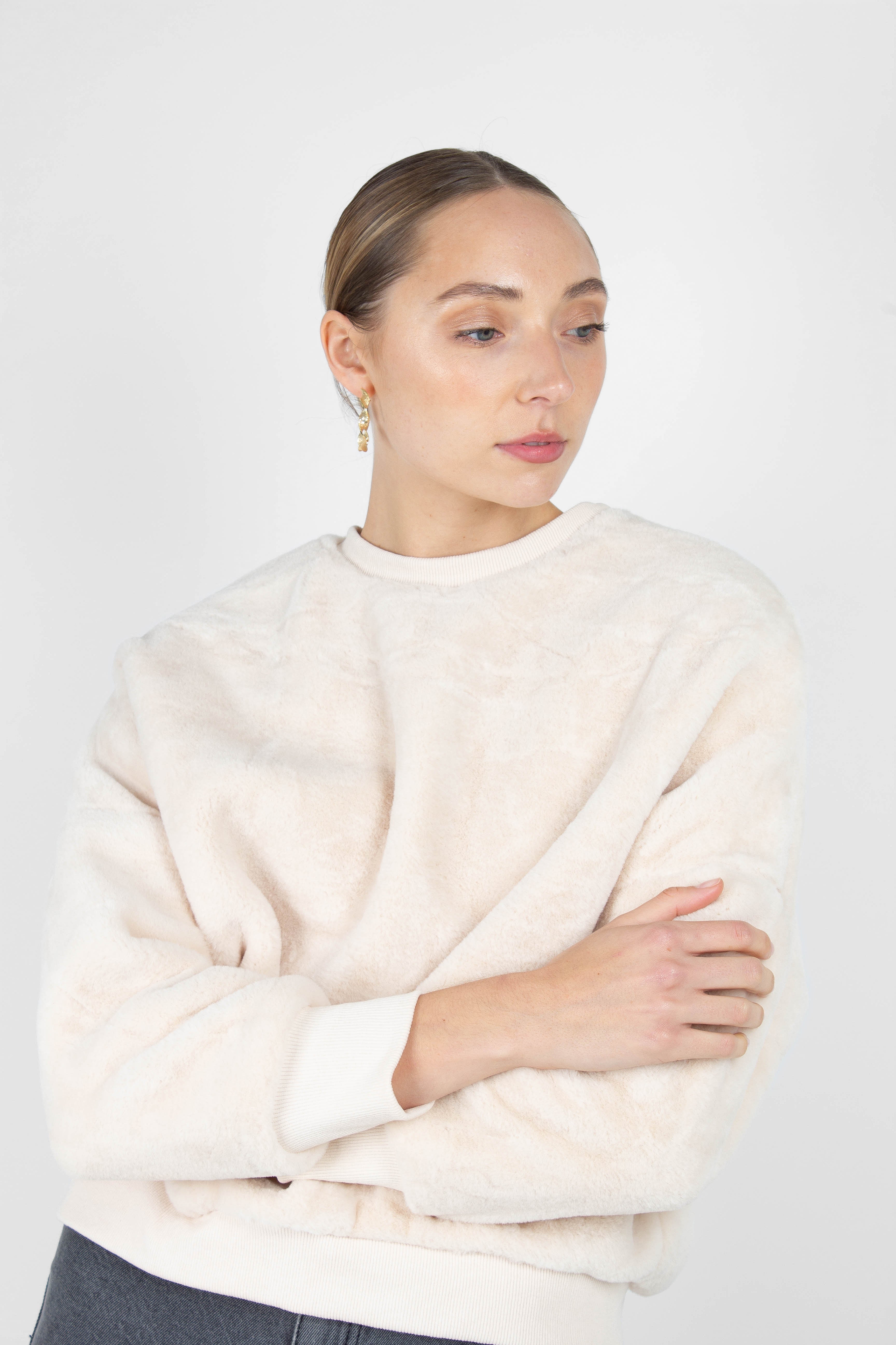 Ivory thick soft fuzzy oversized sweatshirt