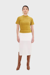Mustard ribbed velvet mock neck tee
