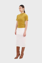 Mustard ribbed velvet mock neck tee