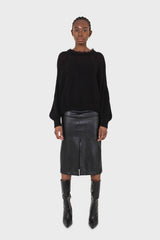 Black ribbed corset ruffle neck jumper