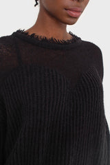 Black ribbed corset ruffle neck jumper