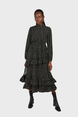 Black and ivory dot print maxi dress